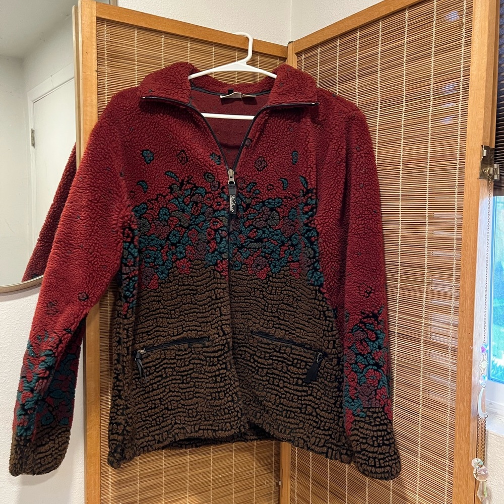 Woolrich Sherpa Fleece Zip Red Brown Jacket